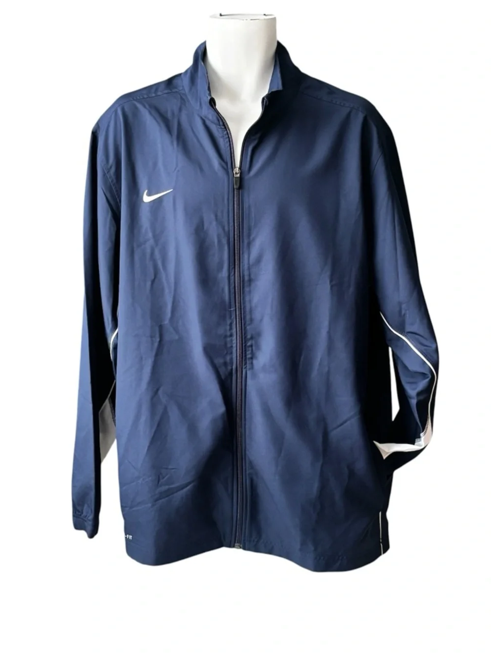 Nike Dri-FIT Full Zip Windbreaker Jacket Navy Blue XXL Warm Up Track Coat - Picture 2 of 10